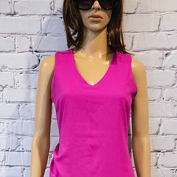 BANANA REPUBLIC, Magenta v-neck sleeveless midi dress - Picture 4 of 8